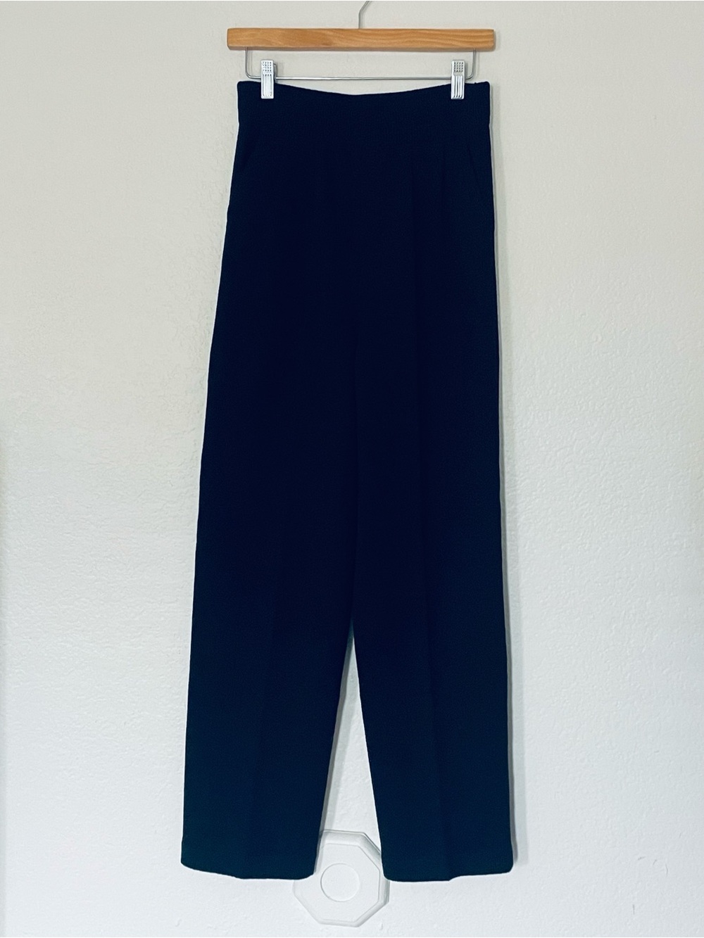 St. John Knit Black High-Waist Wide-Leg Pants